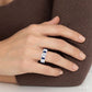 4X3 MM Octagon Shape Sapphire and 5/8 Ctw Emerald Cut Diamond 7 Stone Bezel Set Precious Fashion Band in 14K White Gold