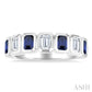 4X3 MM Octagon Shape Sapphire and 5/8 Ctw Emerald Cut Diamond 7 Stone Bezel Set Precious Fashion Band in 14K White Gold