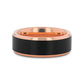 HAYDEN Rose Gold Plated Tungsten Polished Beveled Ring with Brushed Black Center - 6mm & 8mm