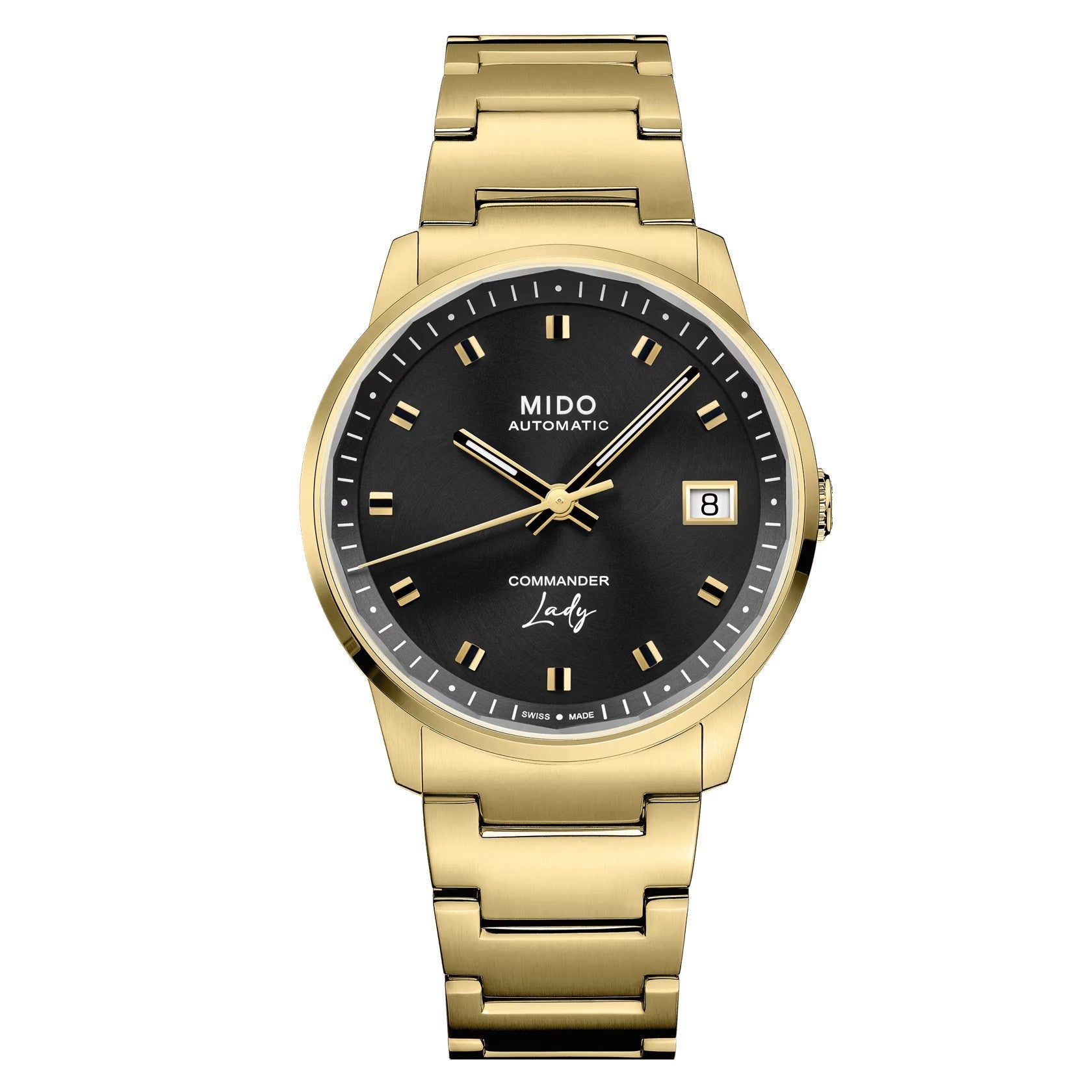 MIDO Commander Lady Black Dial Yellow Gold-Tone Stainless Steel Watch - 35mm