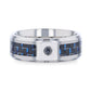 PACIFIC Black And Blue Carbon Fiber Inlaid Titanium Men's Wedding Band With Beveled Polished Edges and Black Sapphire Ce