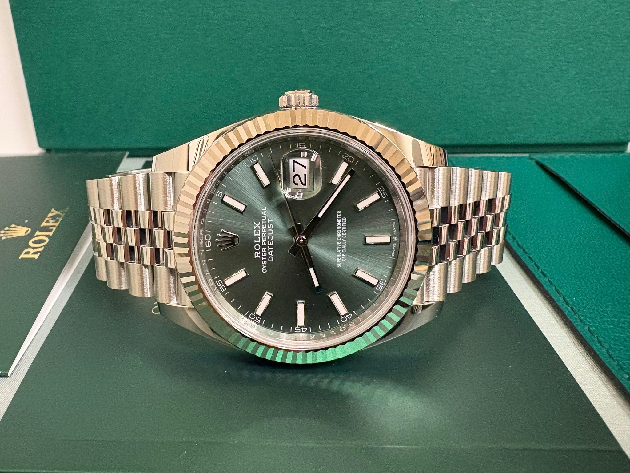 Rolex Datejust 41mm Stainless Steel 126334 GXJ Green – Monica Jewelers