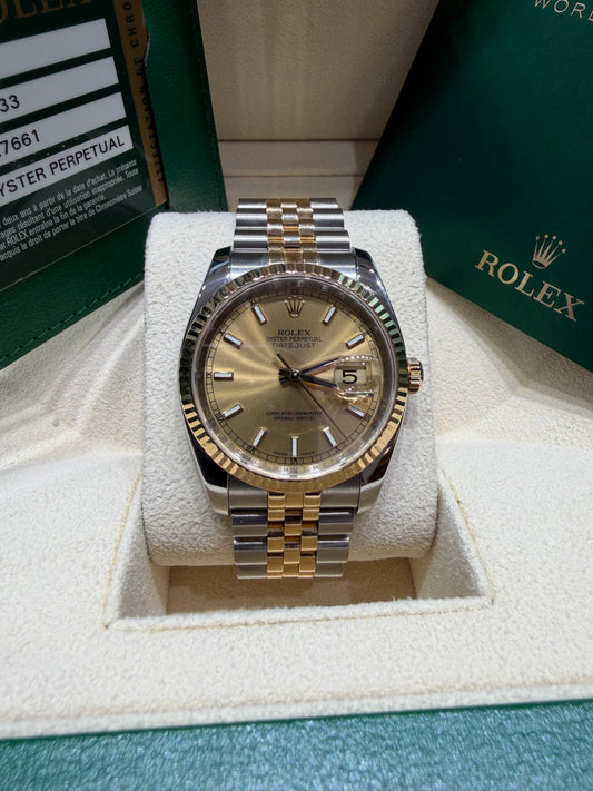 Rolex Datejust 18k/ss Jubilee Gold Roman Numerals Watch 116233