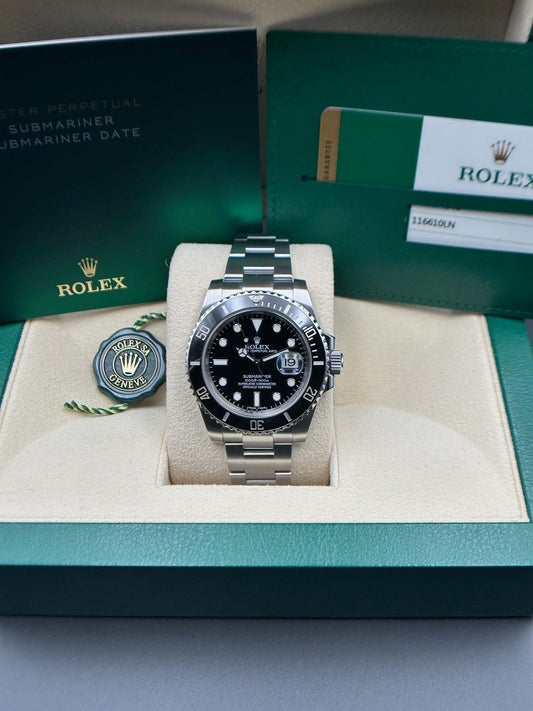 Rolex 116610LN Stainless Steel Submariner 40mm Black Dial Ceramic Box and Papers