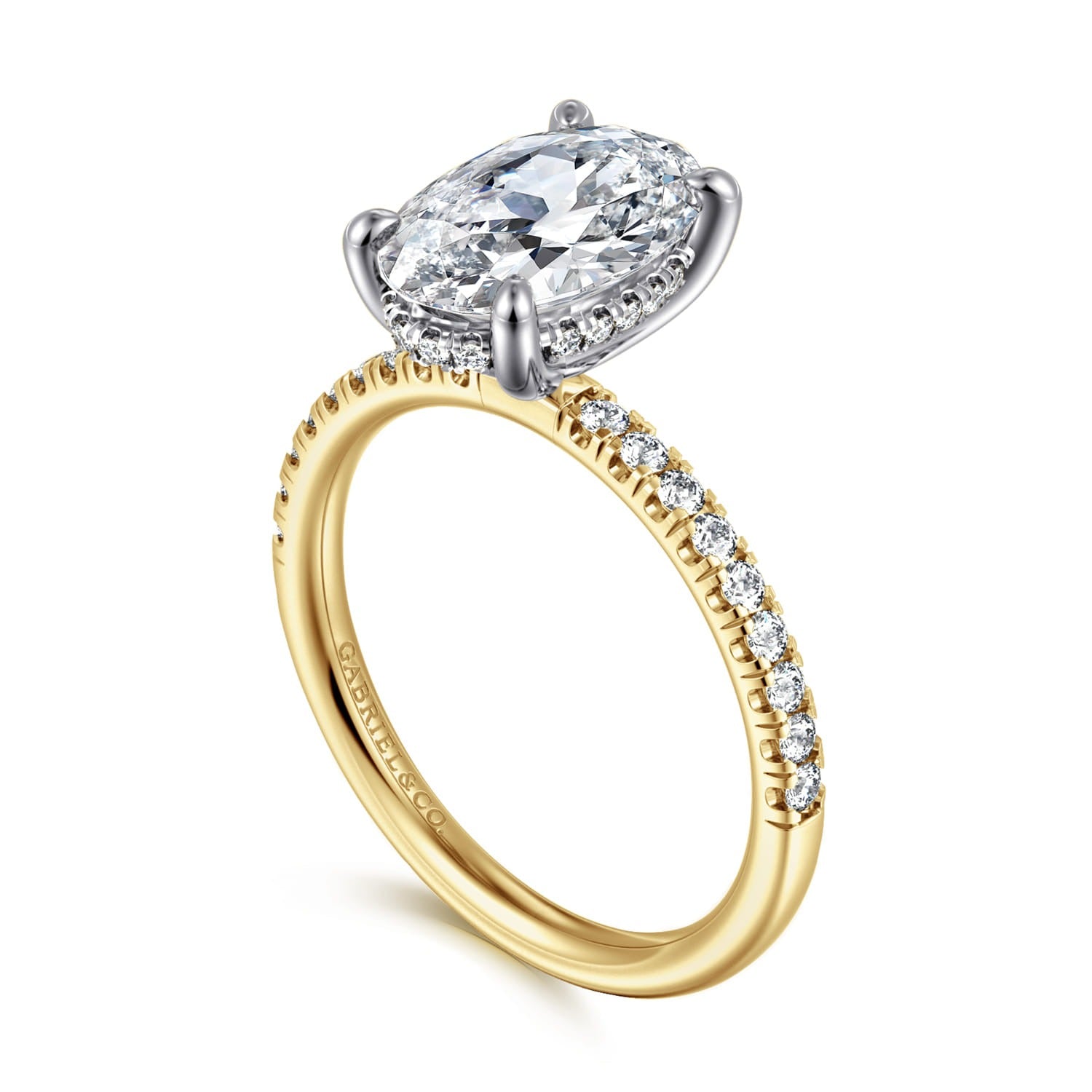 Gabriel & Co. Stasia - 14K White-Yellow Gold Oval Diamond Engagement Ring 11X7.2 Semi .29Ctw