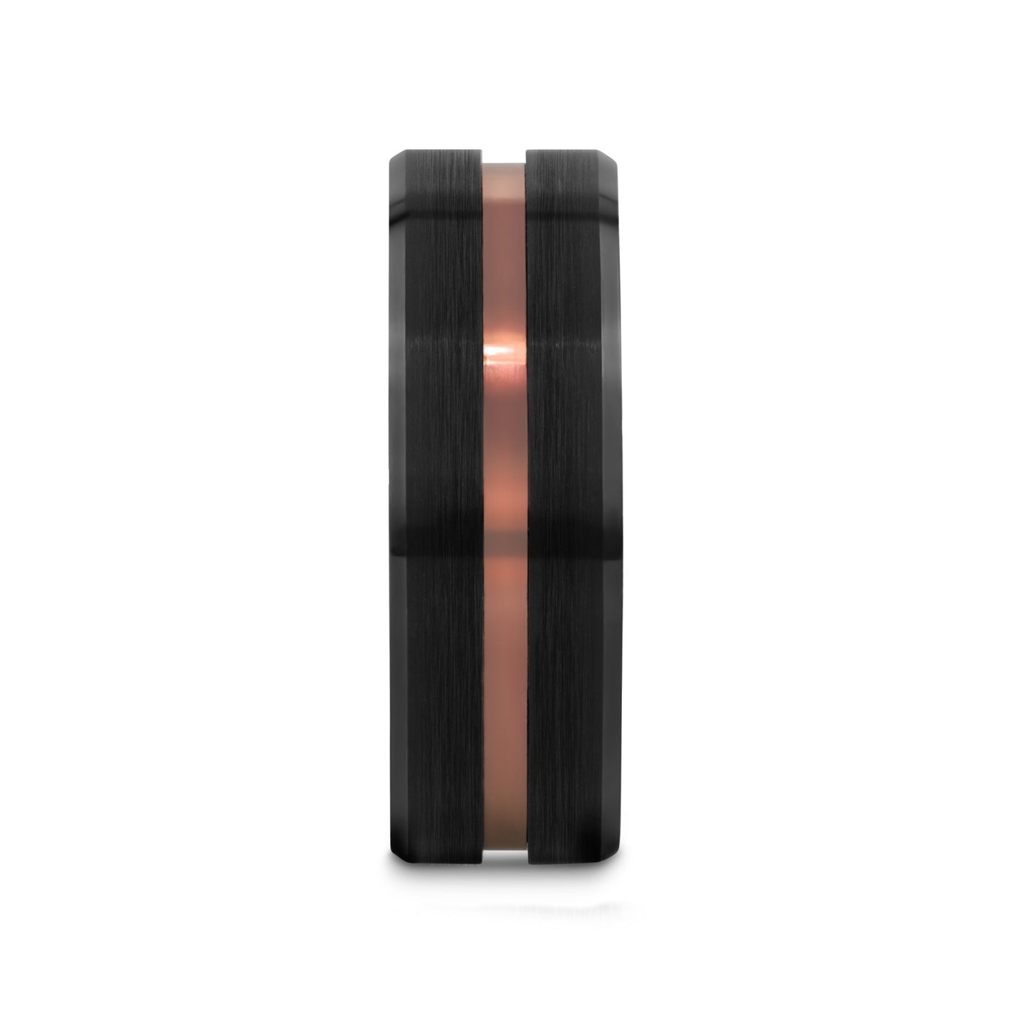 NEVAN Flat Brushed Black Tungsten Men’s Wedding Band with Espresso Groove Center - 8mm