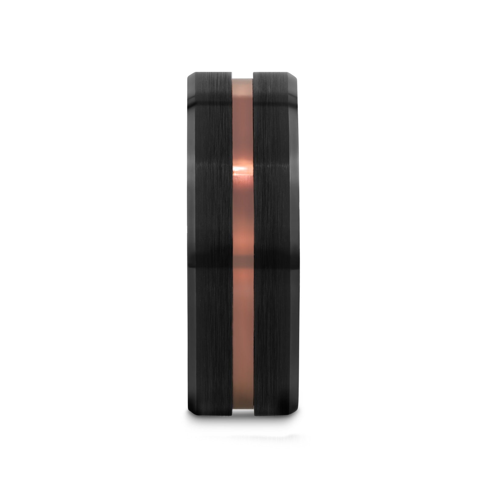 NEVAN Flat Brushed Black Tungsten Men’s Wedding Band with Espresso Groove Center - 8mm