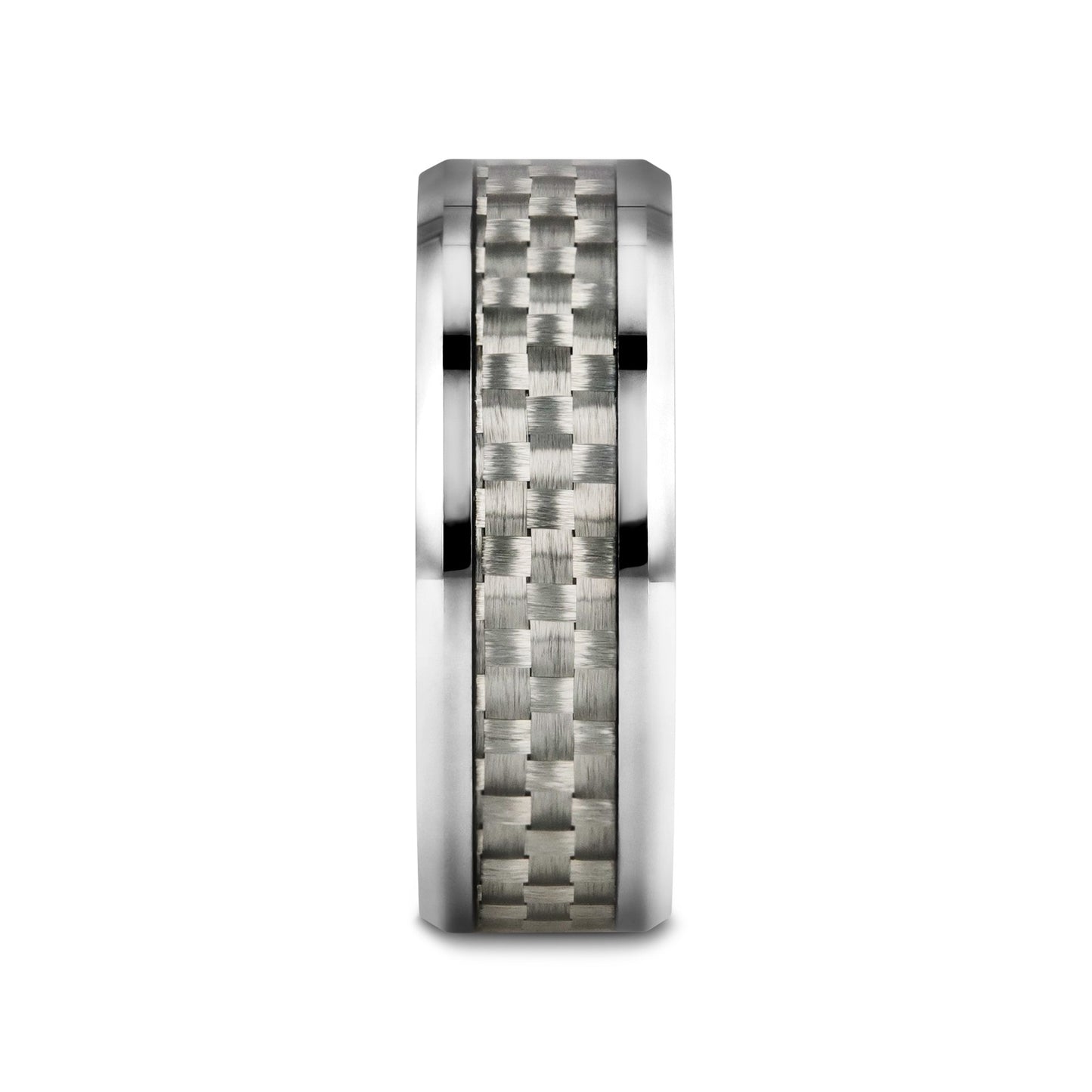 ULTIMUS Tungsten Carbide Ring with Beveled White Carbon Fiber Inlay - 4mm - 12mm - 6mm