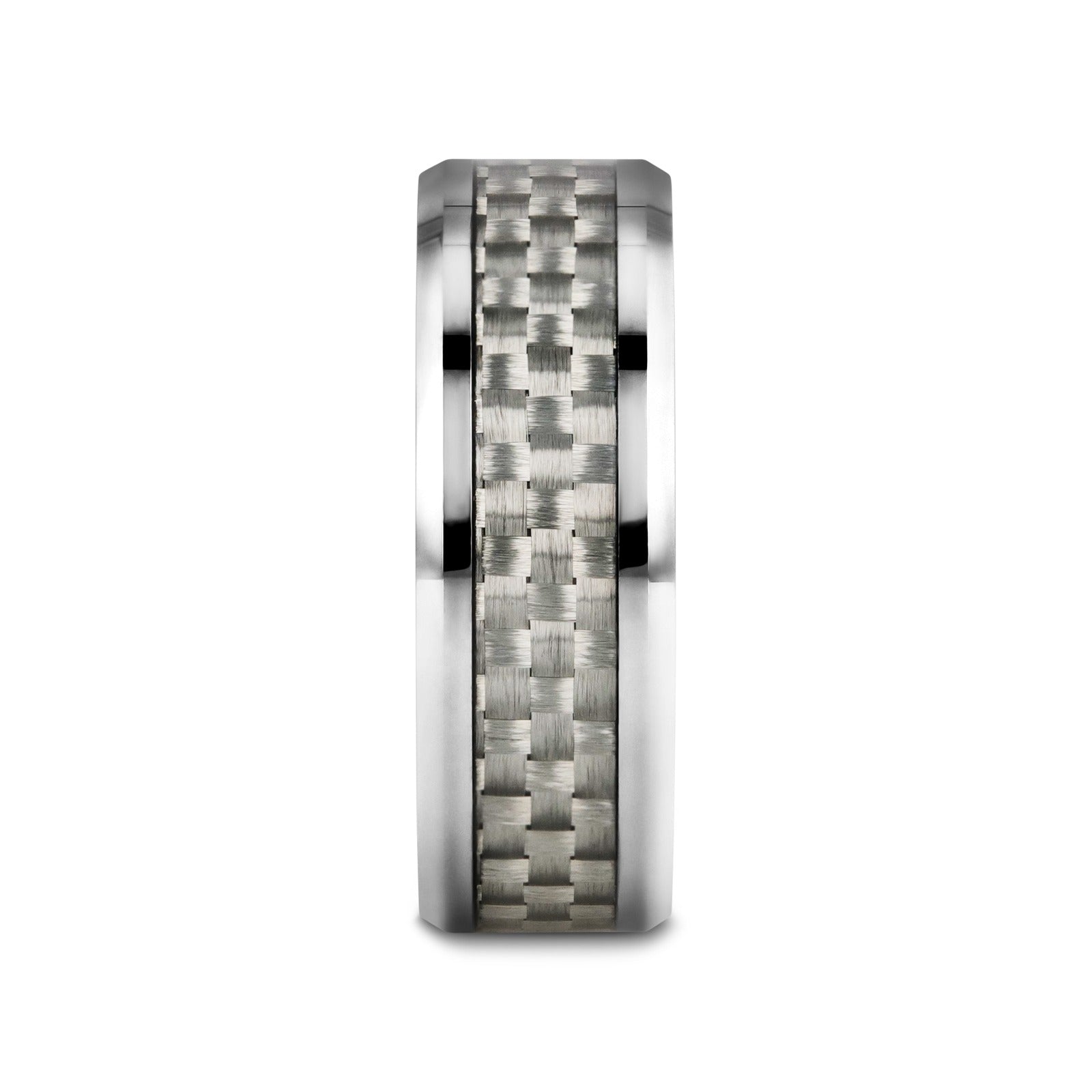 ULTIMUS Tungsten Carbide Ring with Beveled White Carbon Fiber Inlay - 4mm - 12mm - 8mm