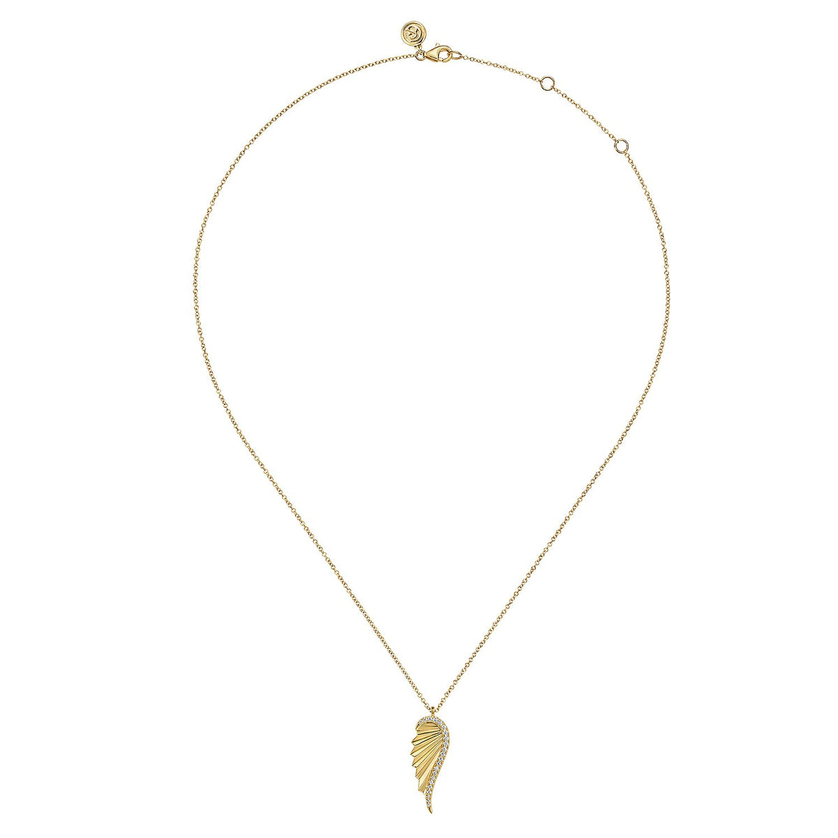 Gabriel & Co. 14K Yellow Gold Diamond Cut Wing Shape Pendant Necklace .16CTW