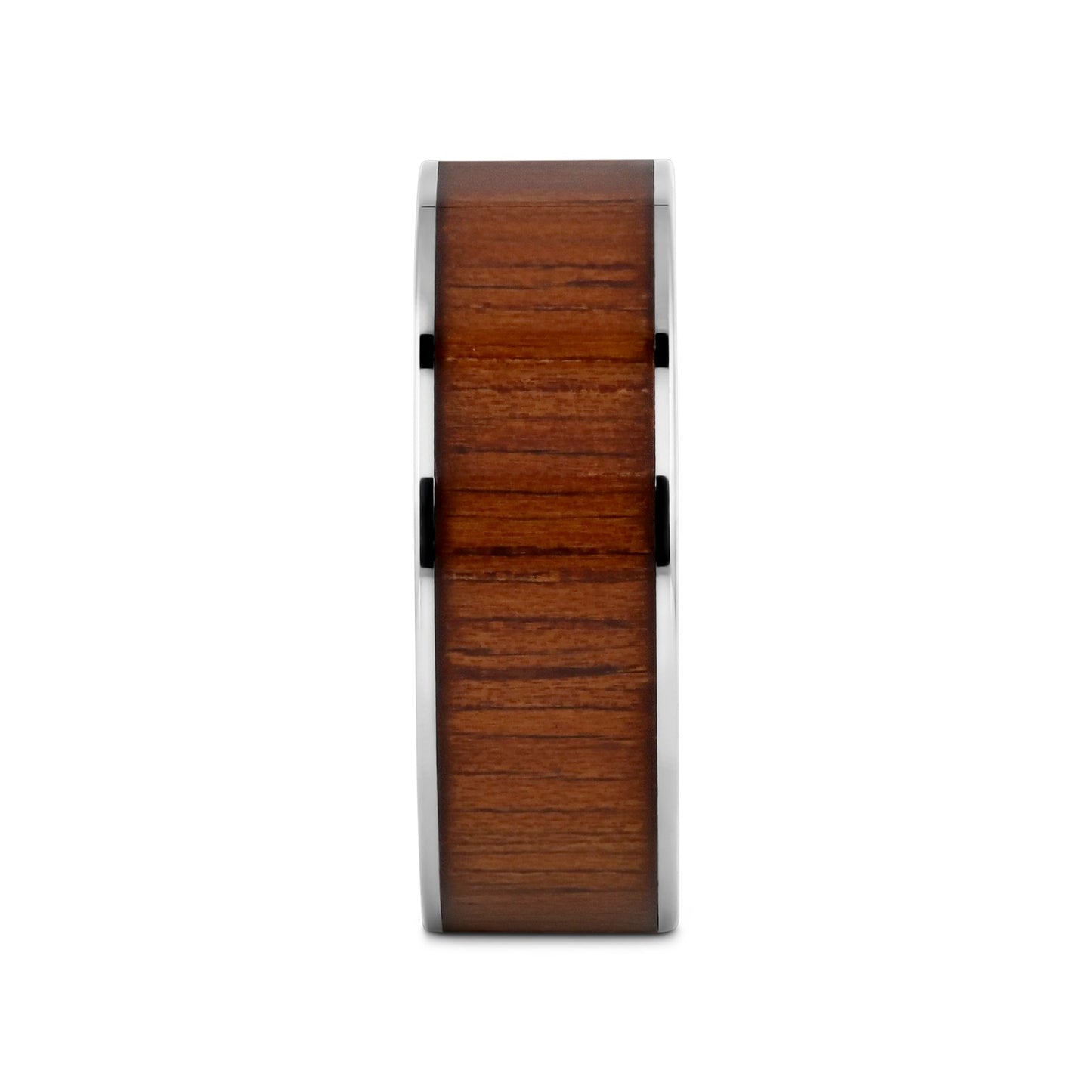 KALANI Flat Tungsten Carbide Wedding Band with Rare Koa Wood Inlay and Polished Edges - 6mm - 10mm