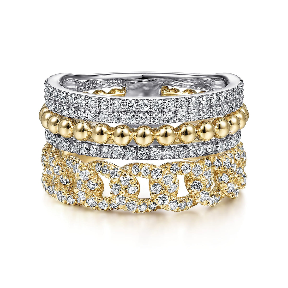 Gabriel & Co. 14K White-Yellow Gold Bujukan Diamond Easy Stackable Ring 1.01ct diamonds