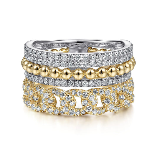 Gabriel & Co. 14K White-Yellow Gold Bujukan Diamond Easy Stackable Ring 1.01ct diamonds