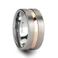 ZENITH Flat Brushed Finish Tungsten Ring with Rose Gold Channel - 10mm