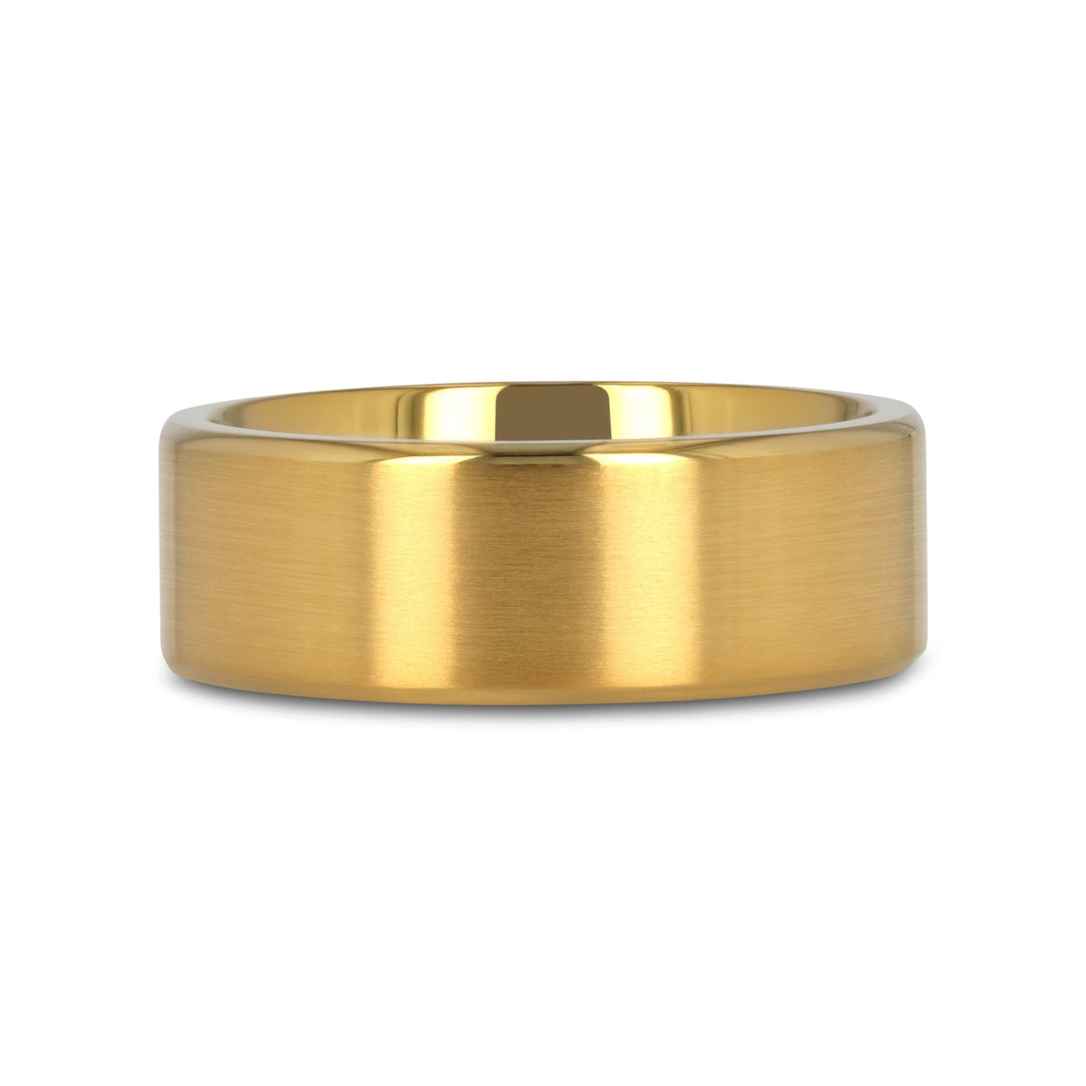 AURELIANO Yellow Gold Plating Titanium Men's Wedding Band With Flat Brushed Finish Center And Rounded Polished Edges - 8