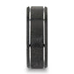 Fingerprint Engraved Flat Black Tungsten Ring with Brushed Finish & Polished Grooves - Nocturne - 6mm - 8mm