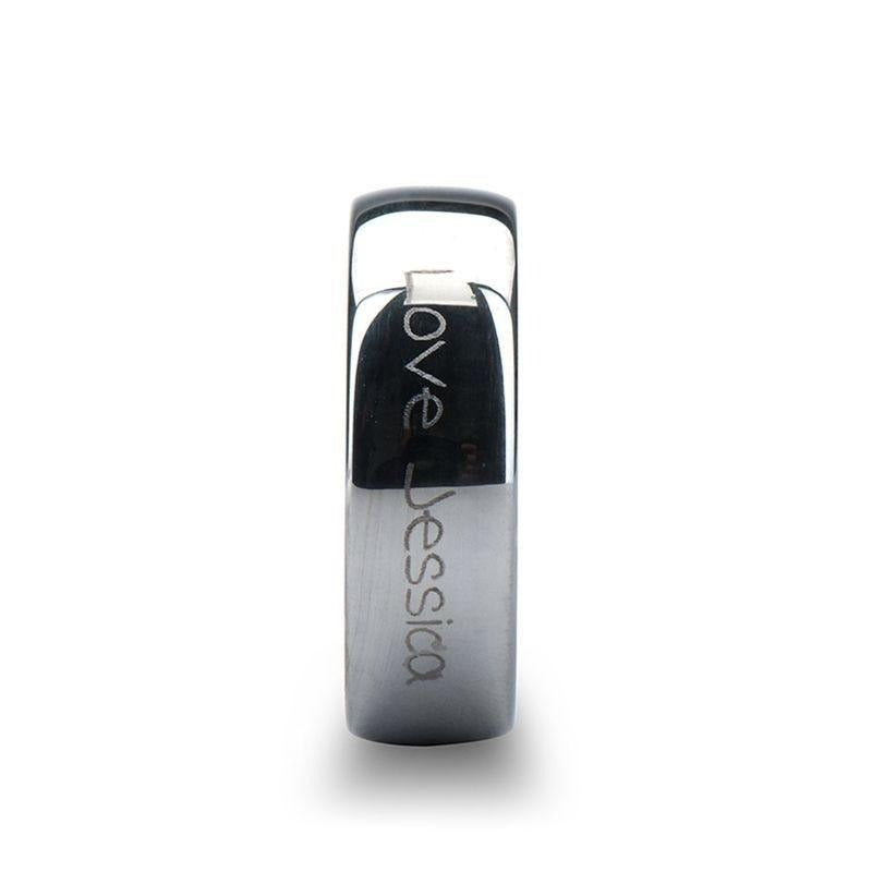 Handwritten Engraved Domed Tungsten Ring Polished - 4mm - 12mm - 6mm