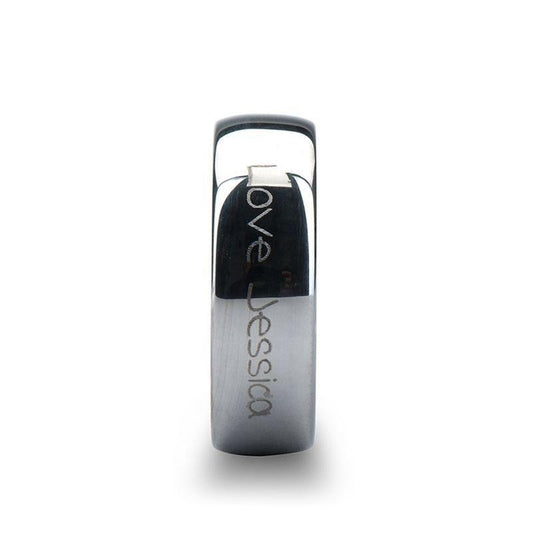 Handwritten Engraved Domed Tungsten Ring Polished - 4mm - 12mm - 8mm