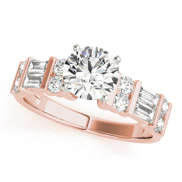 Round & Straight Baguette Channel Set Peg Head Engagement Ring