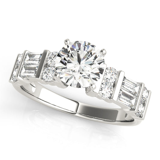 Round & Straight Baguette Channel Set Peg Head Engagement Ring