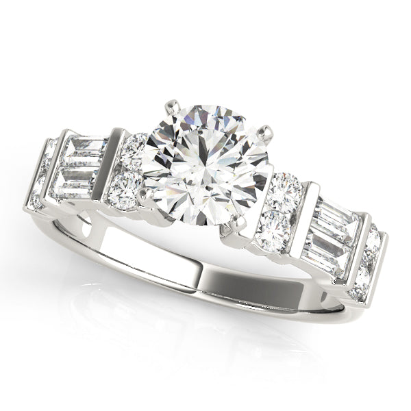 Round & Straight Baguette Channel Set Peg Head Engagement Ring