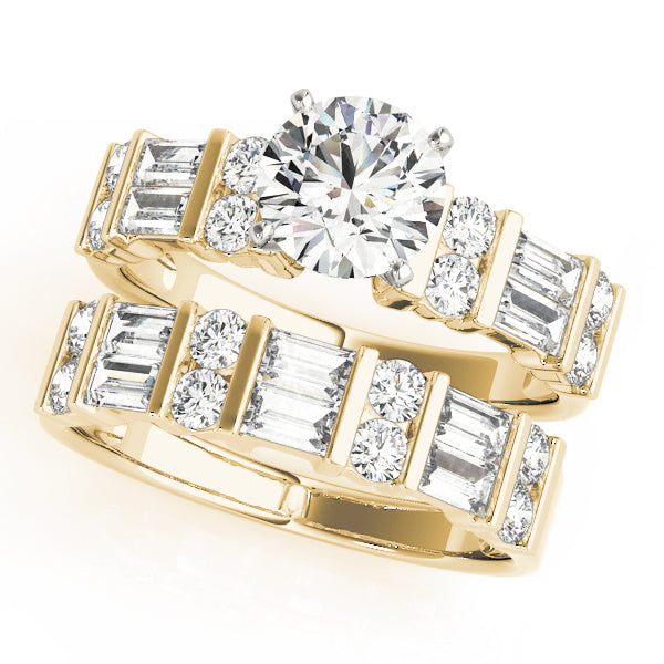 Round & Straight Baguette Channel Set Peg Head Engagement Ring