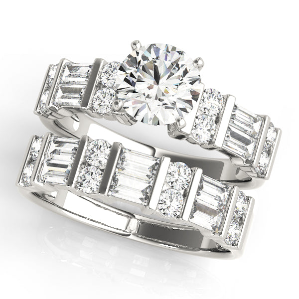 Round & Straight Baguette Channel Set Peg Head Engagement Ring