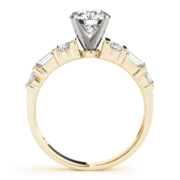 Round & Straight Baguette Channel Set Peg Head Engagement Ring