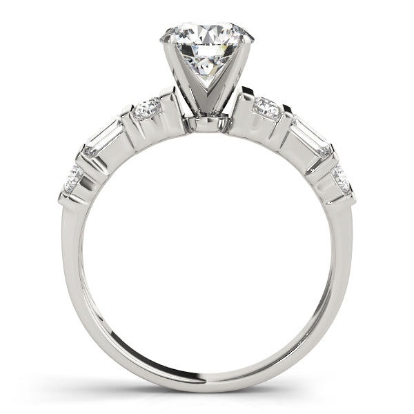 Round & Straight Baguette Channel Set Peg Head Engagement Ring