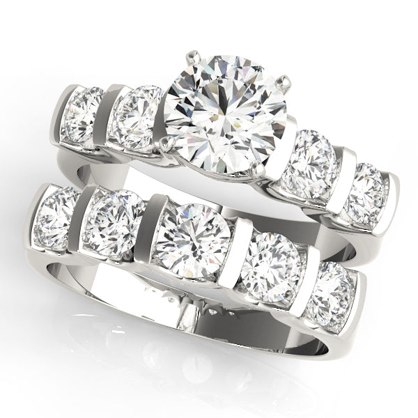 Single Row Bar Set Peg Head Engagement Ring