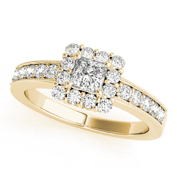Single Row Halo Cushion Milgrain Engagement Ring