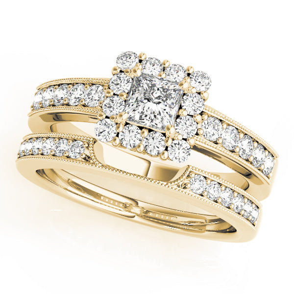 Single Row Halo Cushion Milgrain Engagement Ring