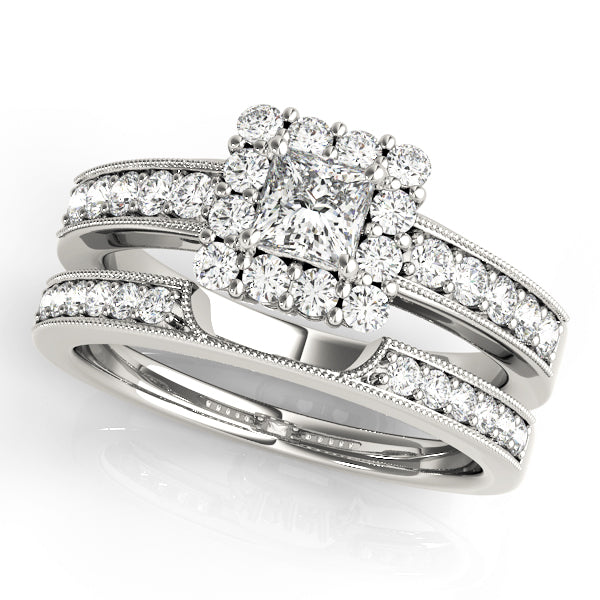 Single Row Halo Cushion Milgrain Engagement Ring