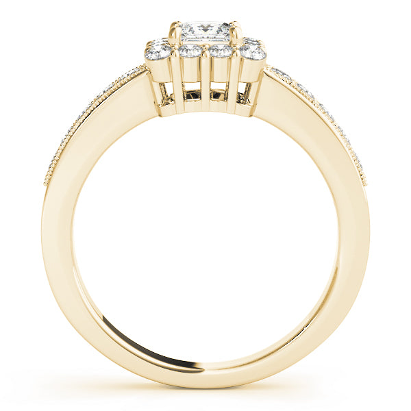 Single Row Halo Cushion Milgrain Engagement Ring