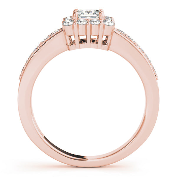 Single Row Halo Cushion Milgrain Engagement Ring