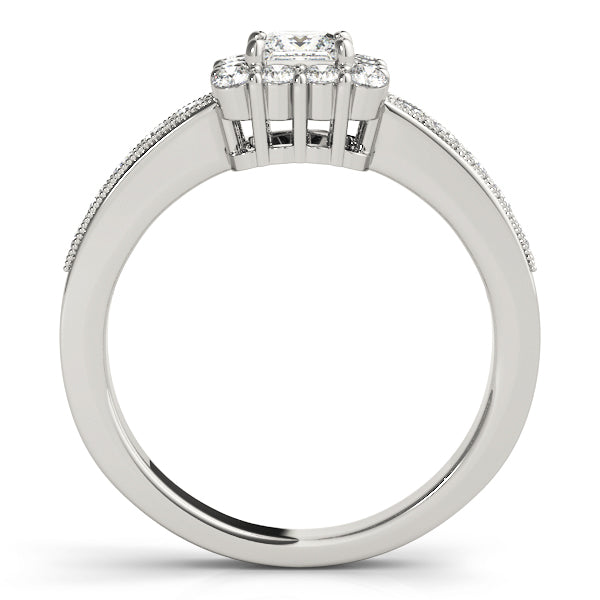 Single Row Halo Cushion Milgrain Engagement Ring