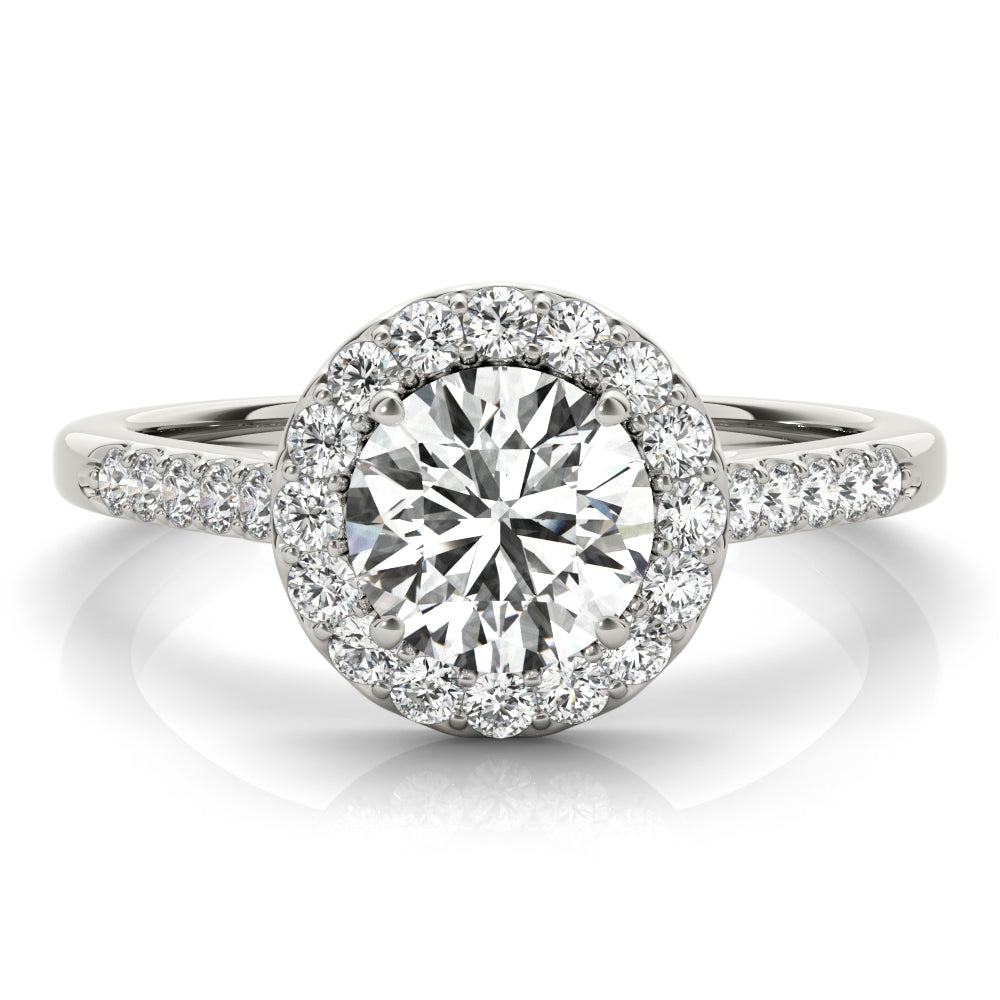 Round Halo Single Row Engagement Ring