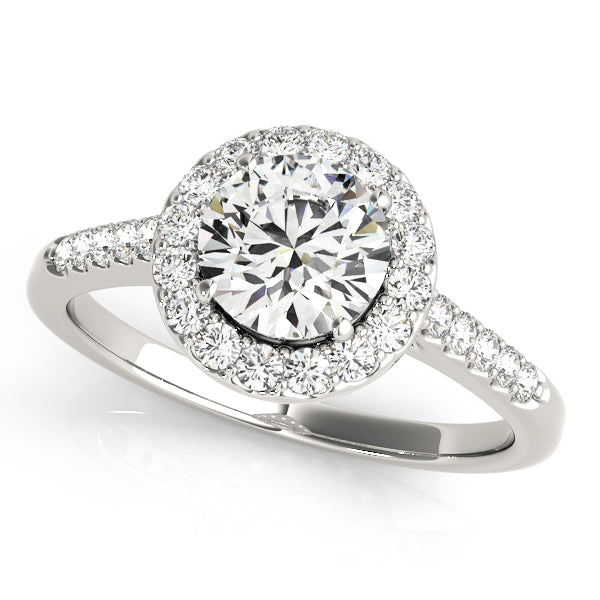 Round Halo Single Row Engagement Ring