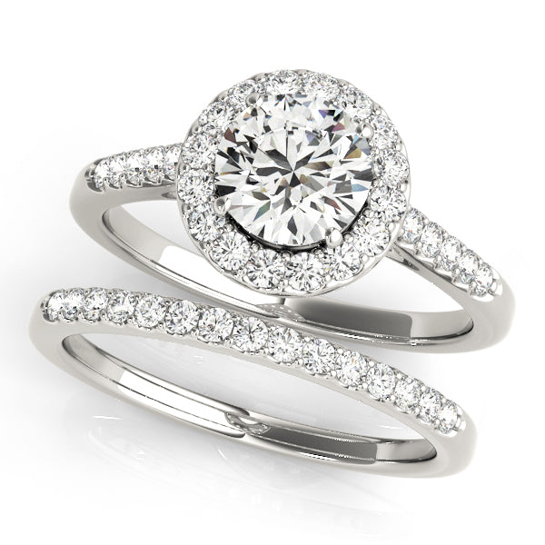 Round Halo Single Row Engagement Ring