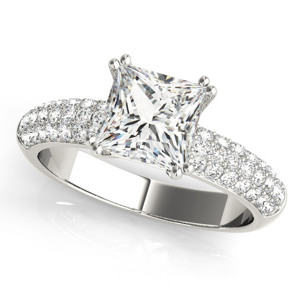 Multirow Pavé Double Prong Cushion Engagement Ring