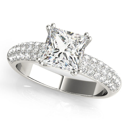 Multirow Pavé Double Prong Cushion Engagement Ring