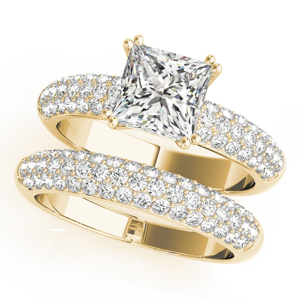 Multirow Pavé Double Prong Cushion Engagement Ring