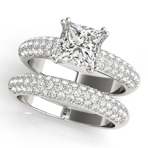 Multirow Pavé Double Prong Cushion Engagement Ring