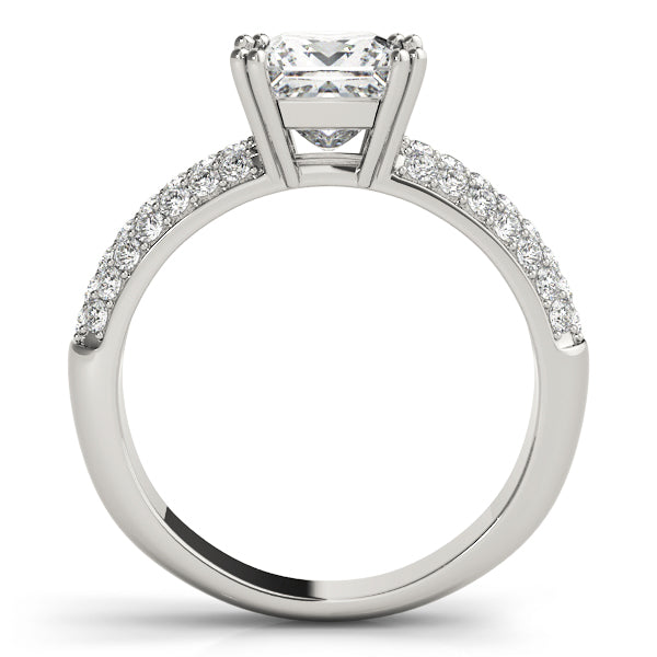 Multirow Pavé Double Prong Cushion Engagement Ring