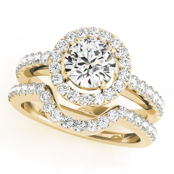 Single Row Halo Round Engagement Ring