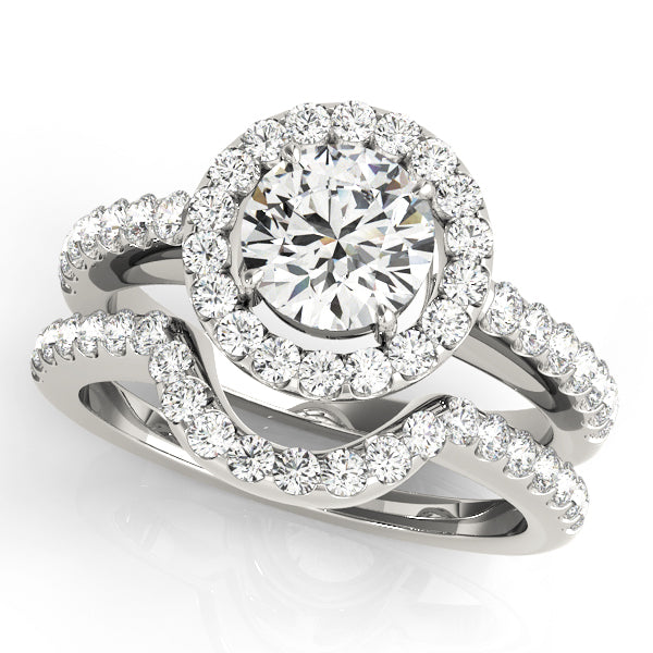 Single Row Halo Round Engagement Ring