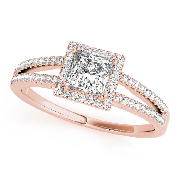 Double Row Split Shank Halo Engagement Ring