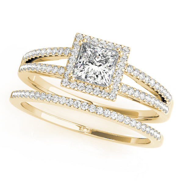 Double Row Split Shank Halo Engagement Ring