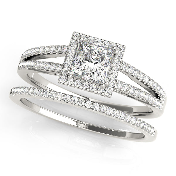 Double Row Split Shank Halo Engagement Ring