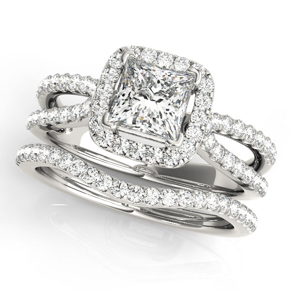 Split Shank Princess Cut Halo Engagement Ring